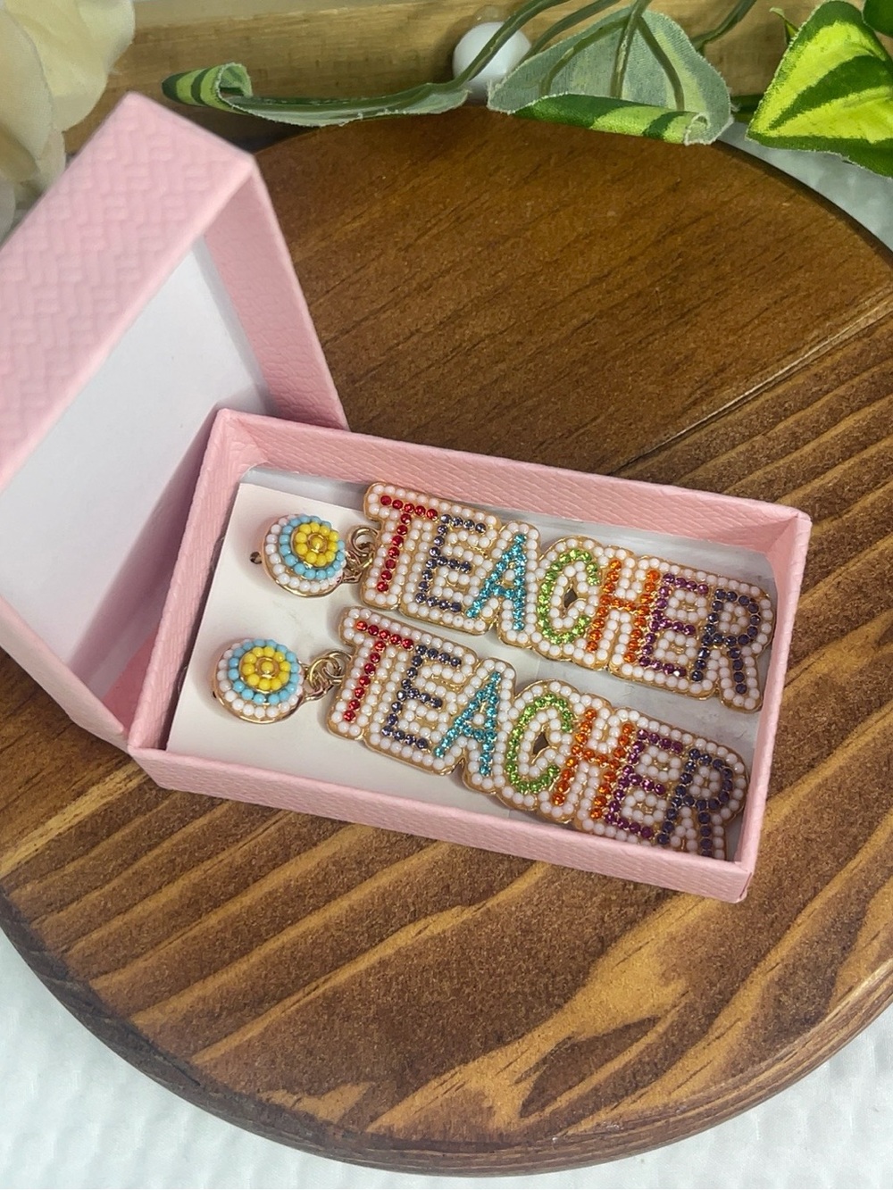 Colorful Beaded TEACHER Earrings
